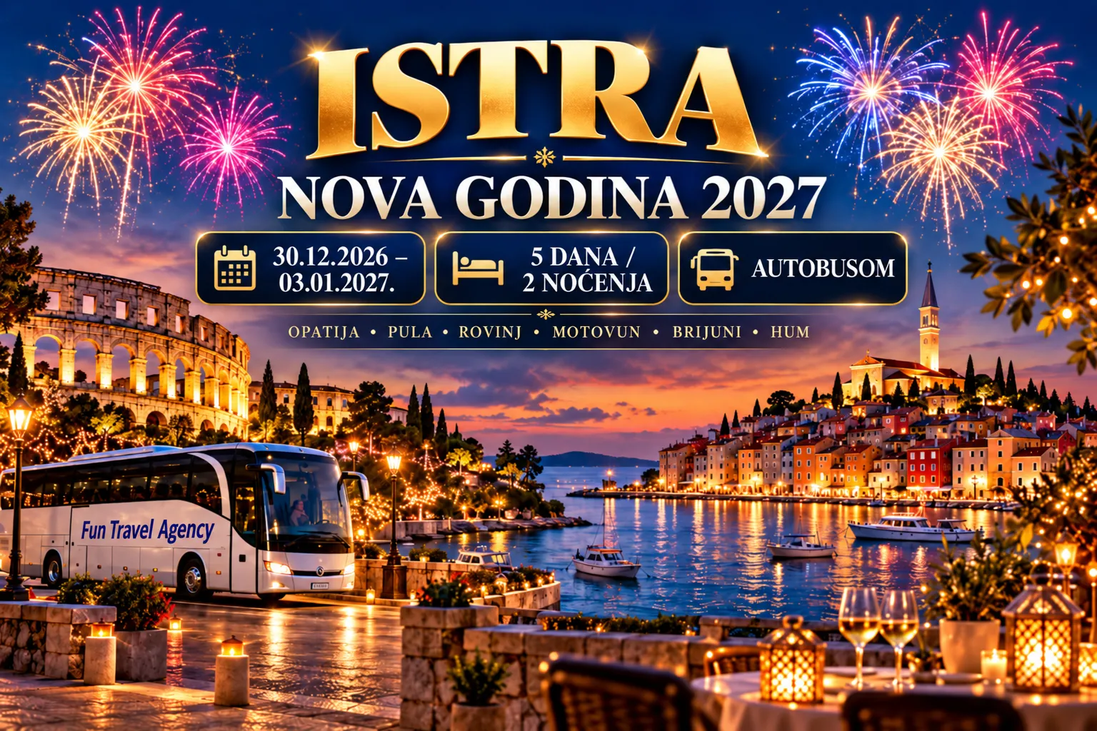 Istra Nova godina 2027 autobusom – Pula, Rovinj i Brijuni